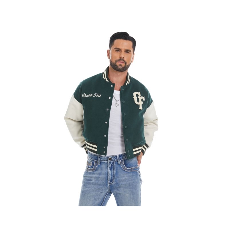 custom varsity jacket oem manufacturer b2b green cream men