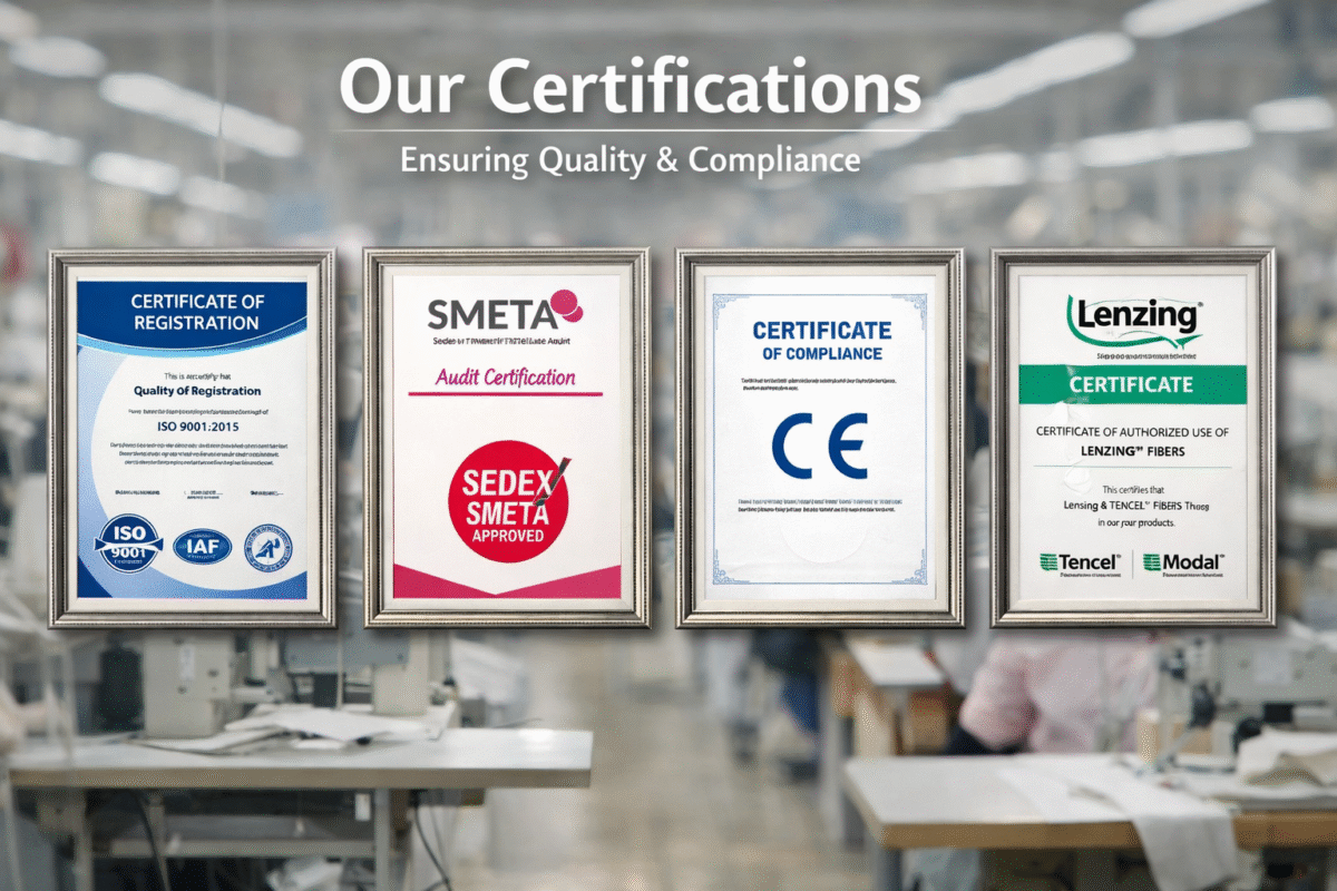 Garment Factory Certifications – ISO9001, SMETA, CE & Lenzing