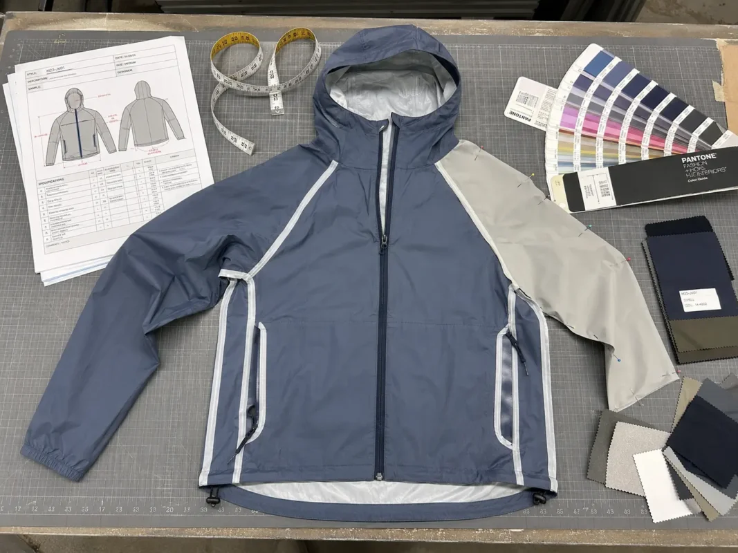 Windbreaker jackets sample production at OEM factory