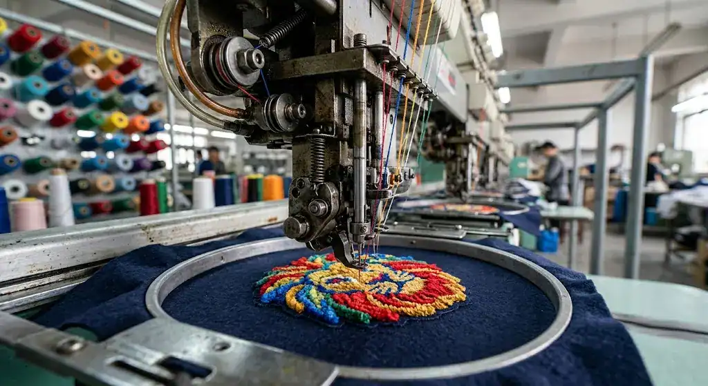 Chenille patch production on toweling embroidery machine