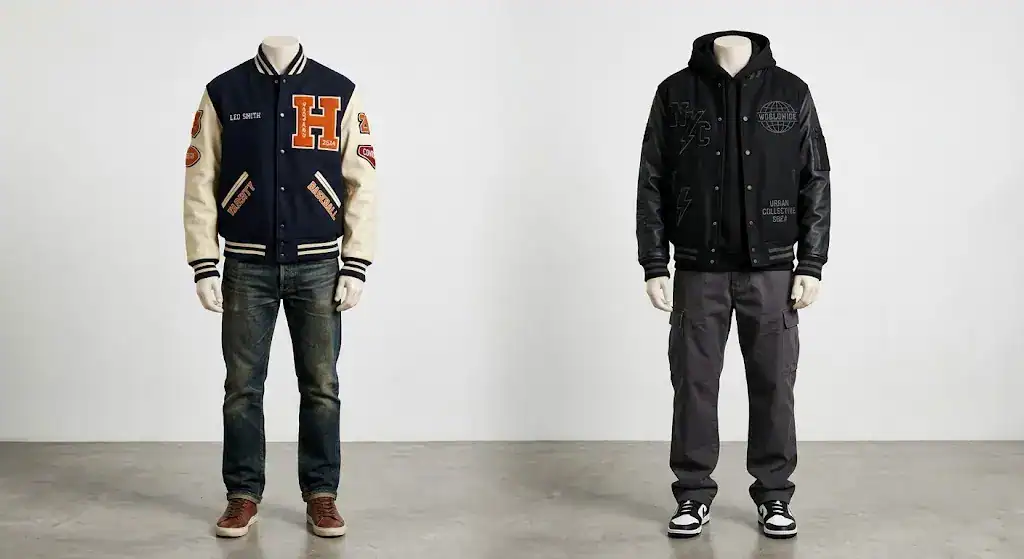 Varsity jacket design showing style and aesthetic differences