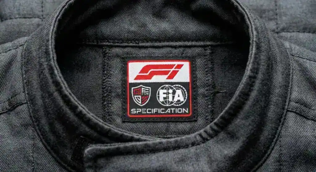 SFI and FIA certification label on custom racing fire suit 
