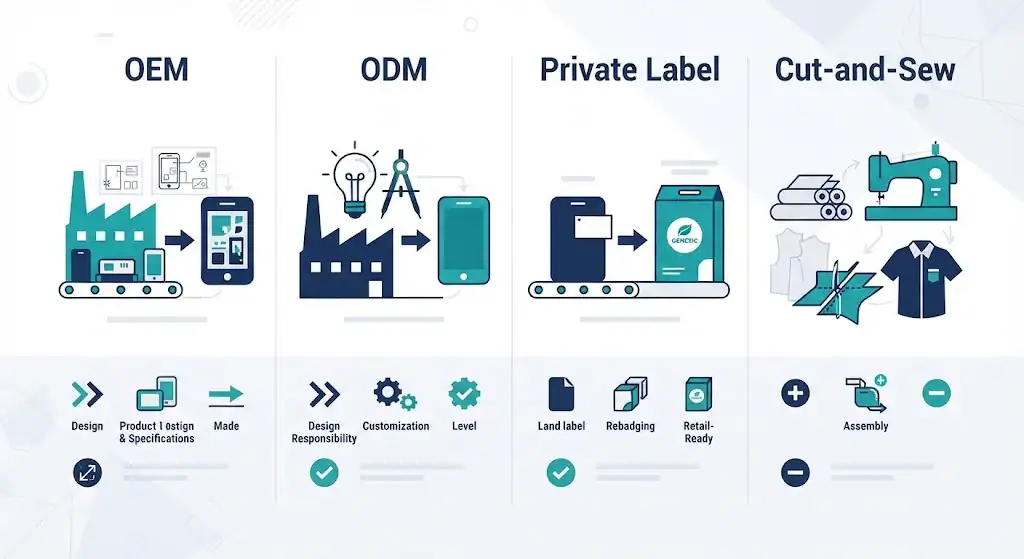 OEM, ODM, and private label clothing manufacturer types compared