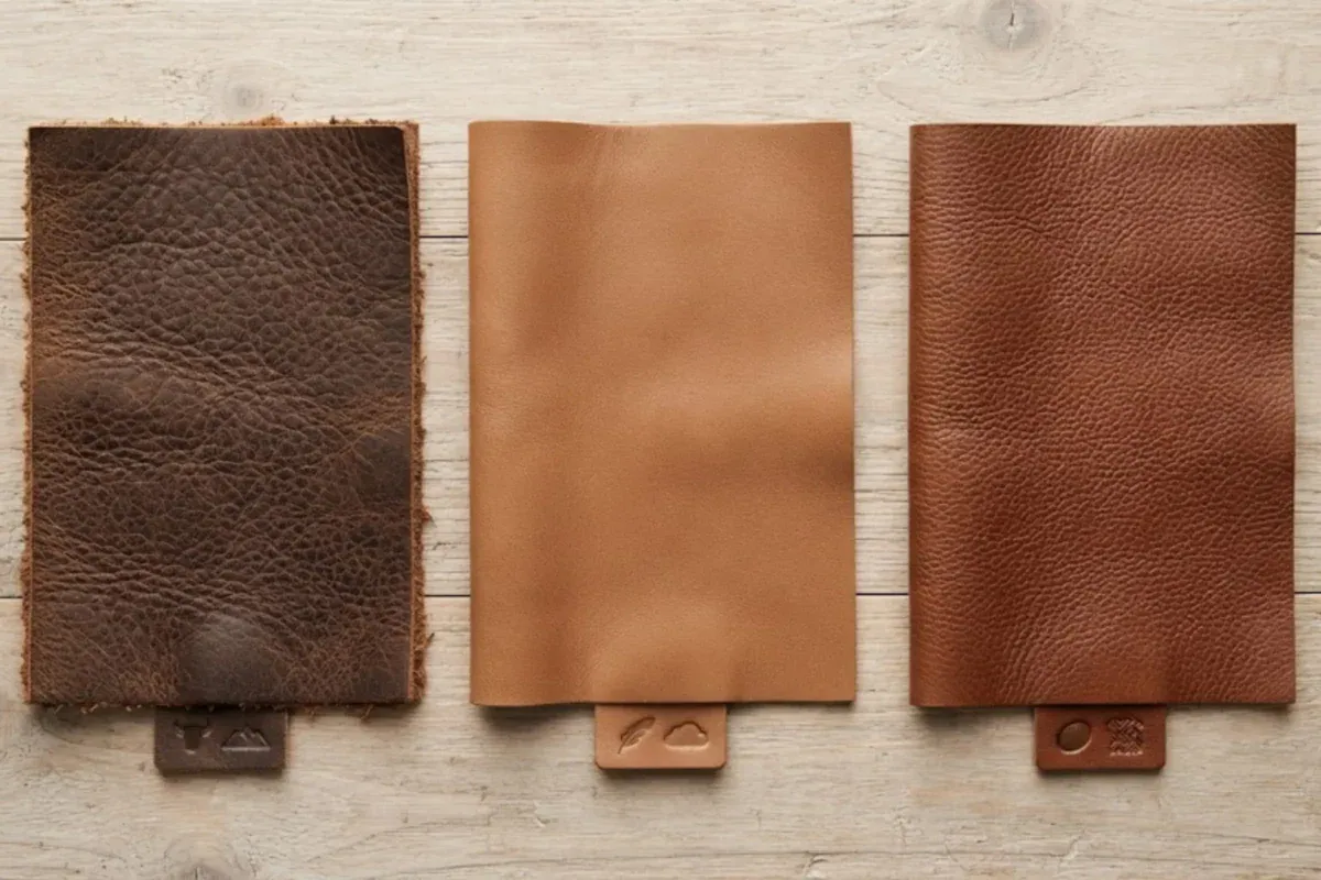 Texture comparison of cowhide, lambskin, and goatskin leather samples