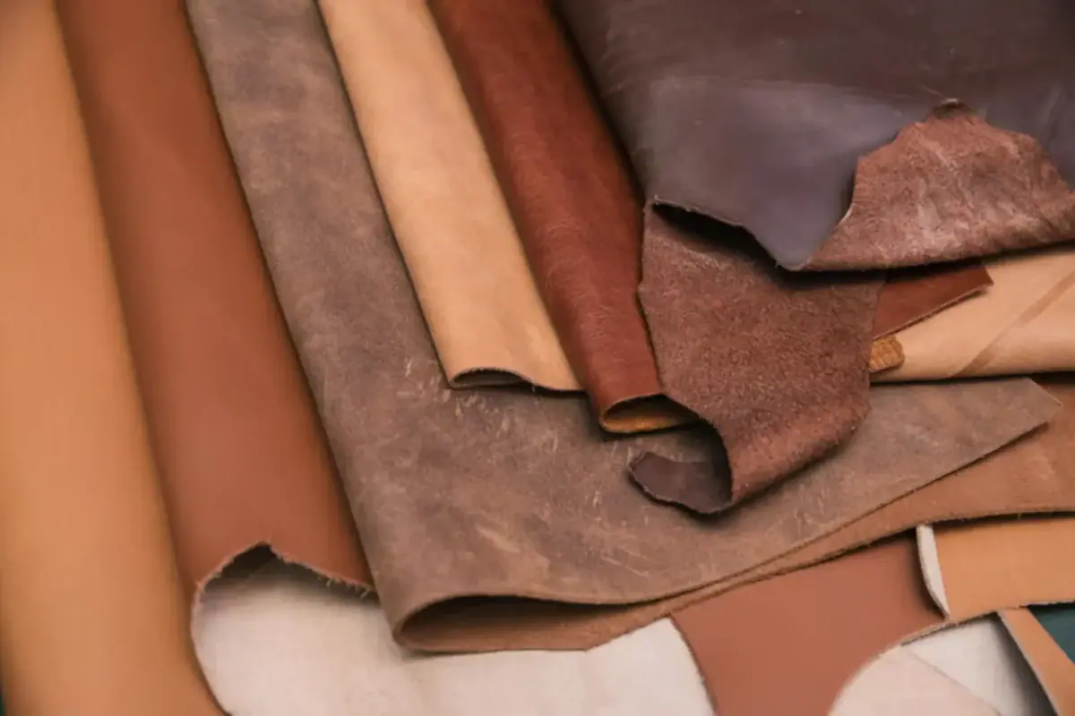 Rolls of tanned leather hides at a supplier's tannery facility